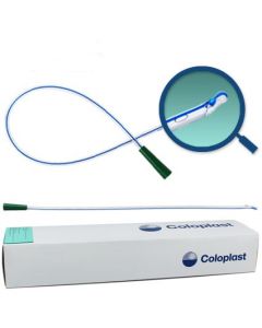 CATHETER, SELF, COUDE, OLIVE TIP, W/ GUIDE STRIPE, 14FR 16"L